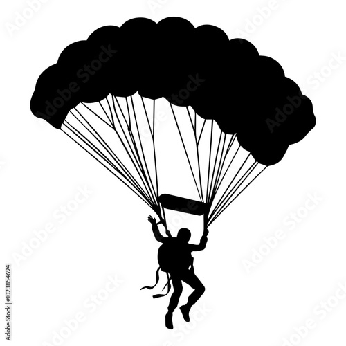 Vector illustration. Airplane jump. Skydiver silhouette. Flight in the air.	
