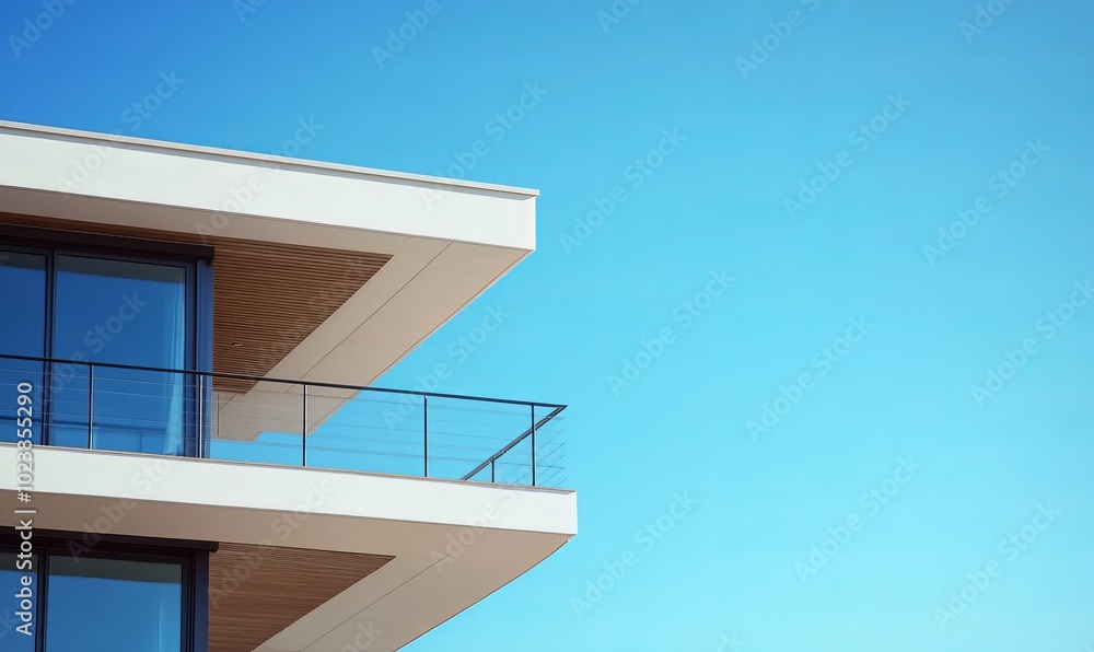 Obraz premium A building with a balcony and a clear blue sky