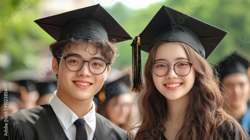 Happy graduates in cap and gown