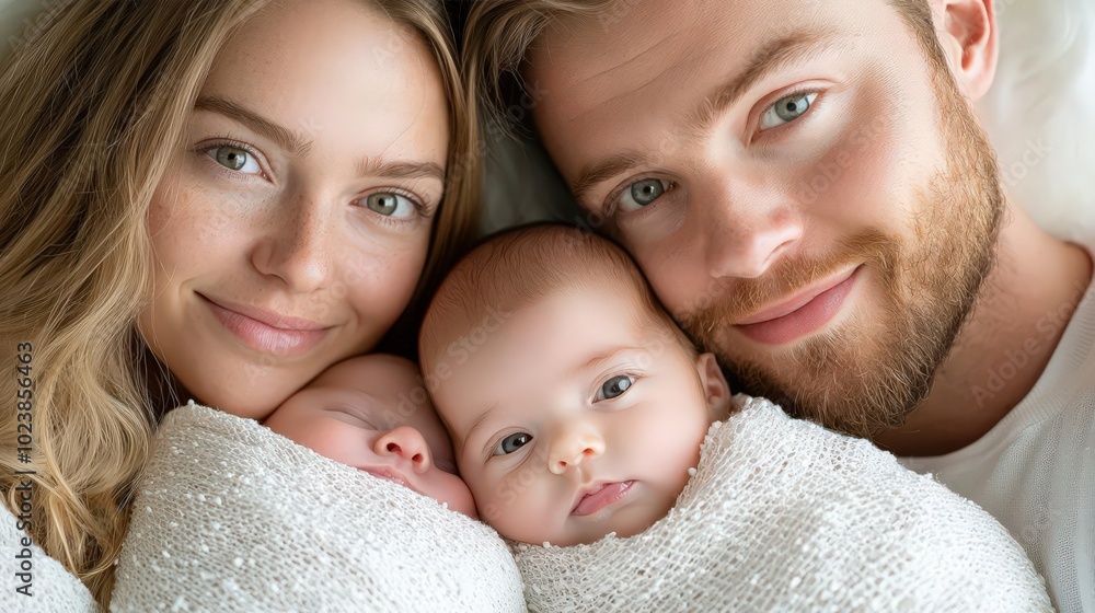 Detail Realistic Joy of new parents holding twins for first time Detail Realistic Joy of new parents holding twins for first time