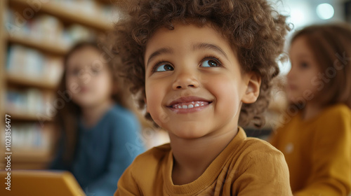 A family gathered in a digital library, exploring knowledge from all of history, teaching children the importance of wisdom – A dynamic and educational moment filled with love, joy