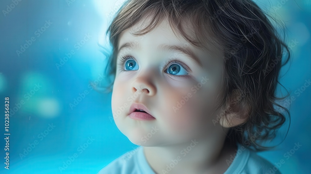 Detail Realistic Wonder in child's eyes at first visit to aquarium Detail Realistic Wonder in child's eyes at first visit to aquarium
