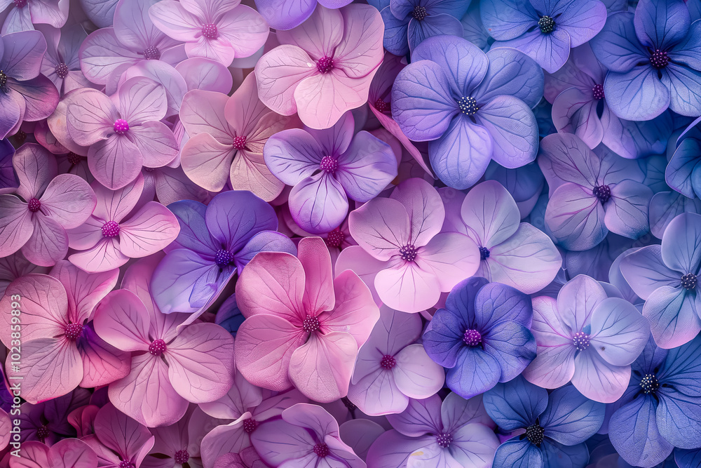 Close up of a bunch of purple flowers. The flowers are in various shades of purple and pink, and they are arranged in a way that creates a sense of depth and texture. Scene is one of tranquility Close up of a bunch of purple flowers. The flowers are in various shades of purple and pink, and they are arranged in a way that creates a sense of depth and texture. Scene is one of tranquility