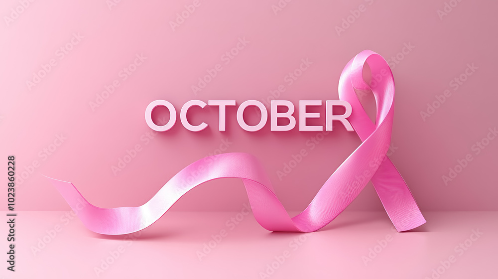 pink october text with elegant awareness ribbon for breast cancer campaign pink october text with elegant awareness ribbon for breast cancer campaign