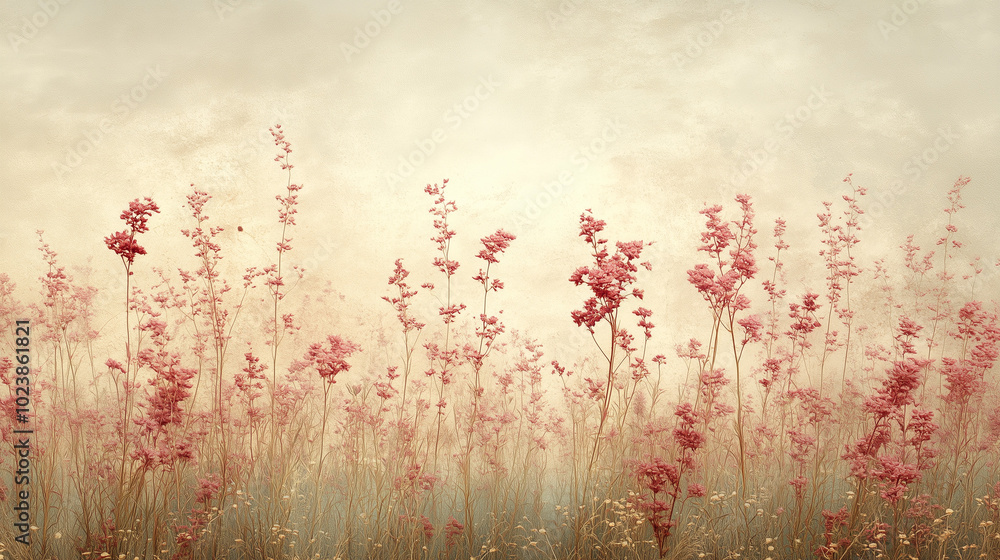 Soft Pastel Wildflowers in Gentle Breeze with Hazy Background Wallpaper Soft Pastel Wildflowers in Gentle Breeze with Hazy Background Wallpaper