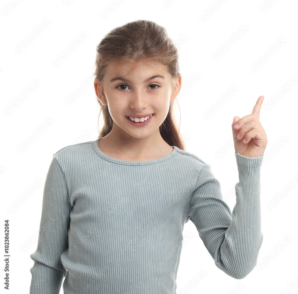 Portrait of cute girl on white background