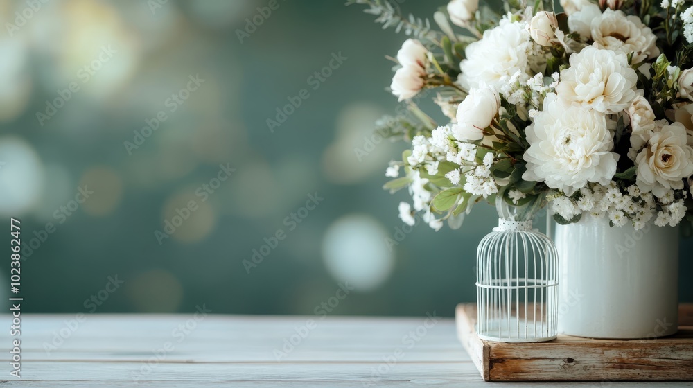 An elegant floral arrangement of white roses and greenery in a vase on a simple tabletop, evoking a sense of freshness and beauty, perfect for home decor. An elegant floral arrangement of white roses and greenery in a vase on a simple tabletop, evoking a sense of freshness and beauty, perfect for home decor.
