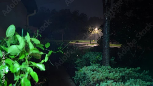 Hurricane big gust wind, heavy rain and lightning on landfall