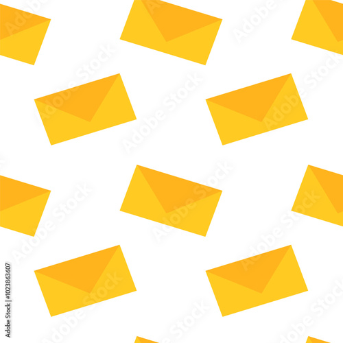 Bright yellow envelopes scattered on white background creating a cheerful design pattern