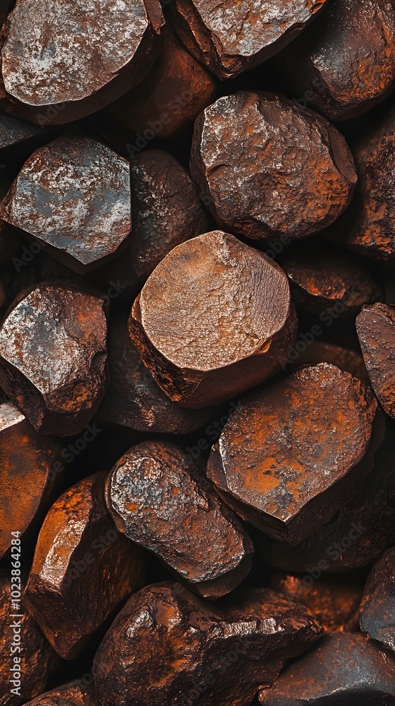 Close-up of copper nuggets, highlighting their rich brown color and intricate textures