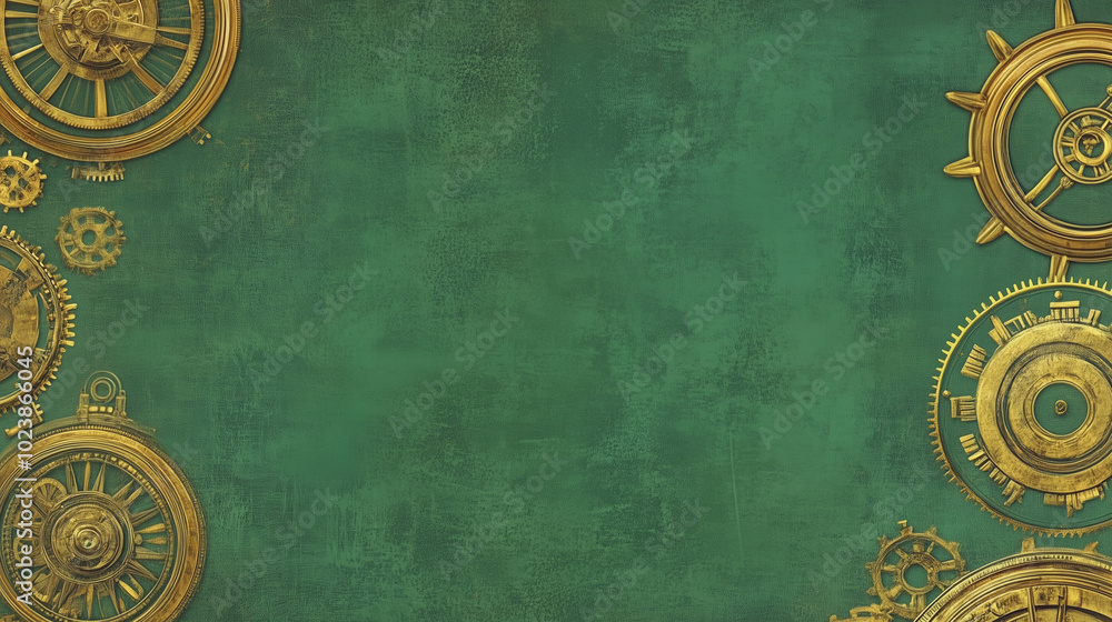 Naklejka premium Green steampunk themed background. AI Generated
