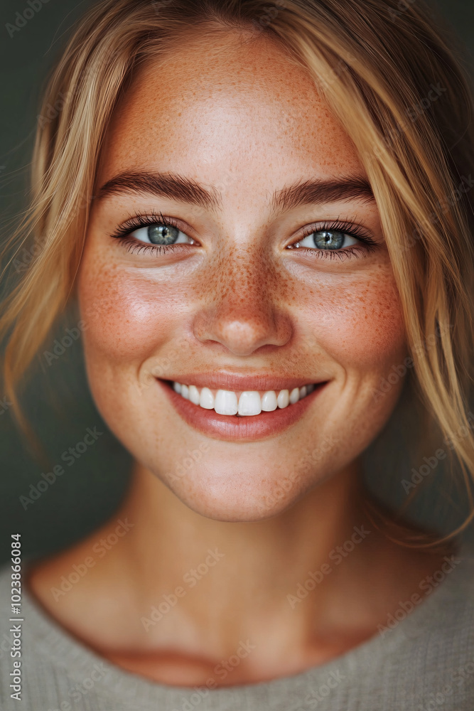 Smiling young woman with freckles and blonde hair Smiling young woman with freckles and blonde hair