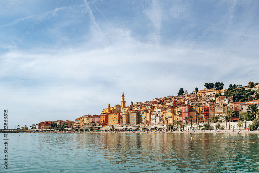 Colourful bright facades of the city of Menton on a sunny day Colourful bright facades of the city of Menton on a sunny day
