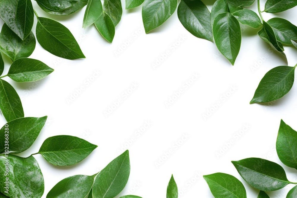 Naklejka premium Floral corners with green twigs of ruscus and a frame isolated on white background 