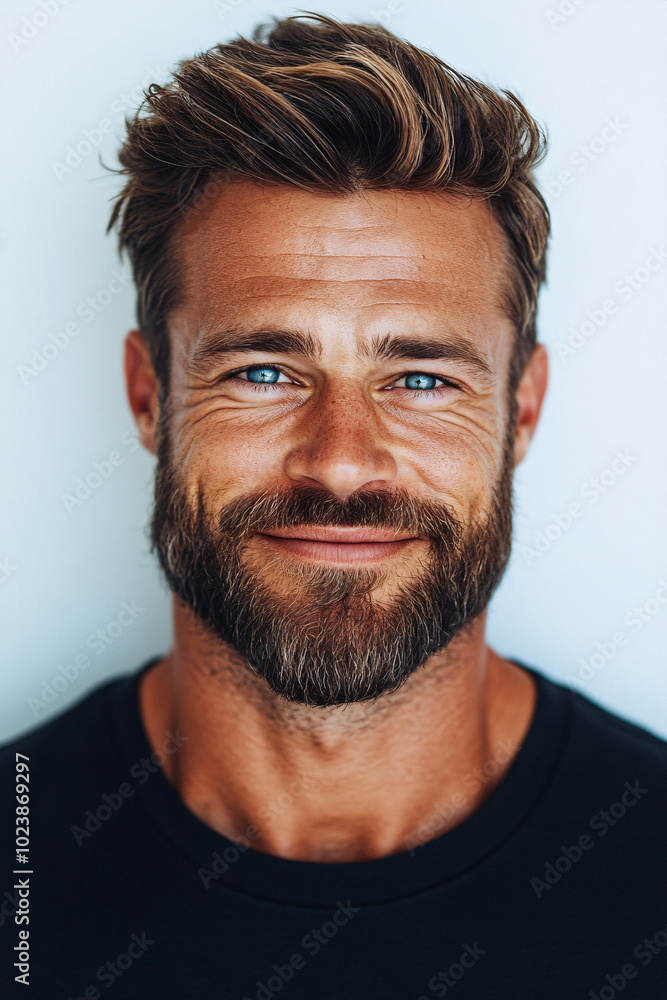 smiling man with beard and blue eyes smiling man with beard and blue eyes