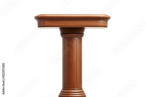 Wooden table with a classic design, isolated on a white background.