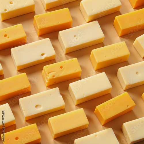 Cheese mosaic with assorted cheeses on a dark backdrop