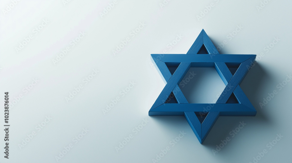 Blue Star of David symbol on white background with soft lighting.
Blue Star of David symbol on white background with soft lighting.