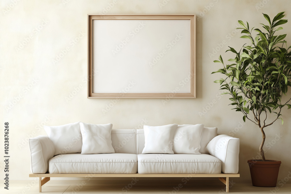Mock up frame on the wall in a modern luxury minimalist living room Mock up frame on the wall in a modern luxury minimalist living room