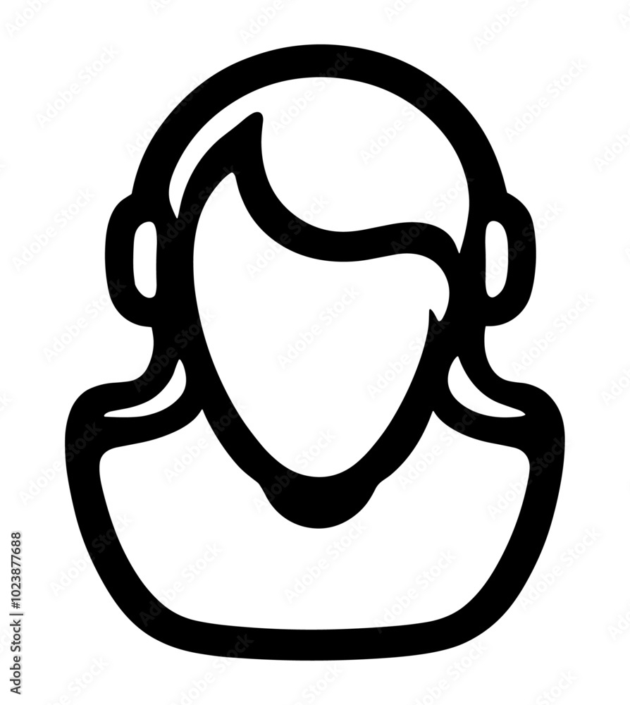Outline of a customer service representative wearing headphones. Minimalist black and white vector illustration. Customer support and communication concept for design and print