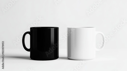 Black and white coffee mugs on a white isolate background. photo