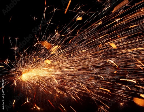 Welding or fire sparks on a black background overlay 