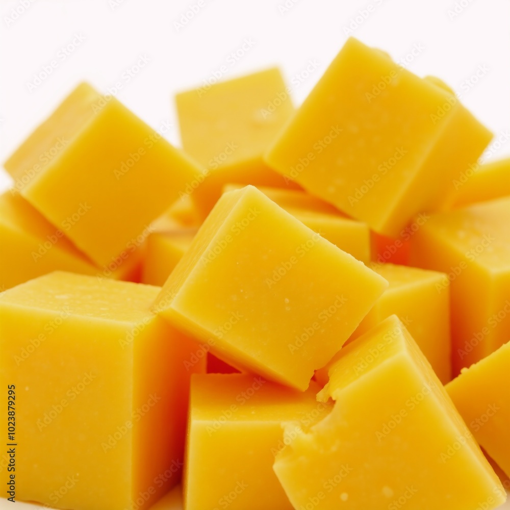 Close-up image showcasing diced cheddar cheese cubes Cheese Dairy Close-up image showcasing diced cheddar cheese cubes Cheese Dairy