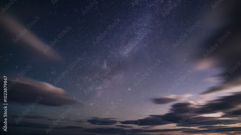 Fototapeta premium A captivating night sky filled with stars and soft clouds, creating a serene and tranquil atmosphere.