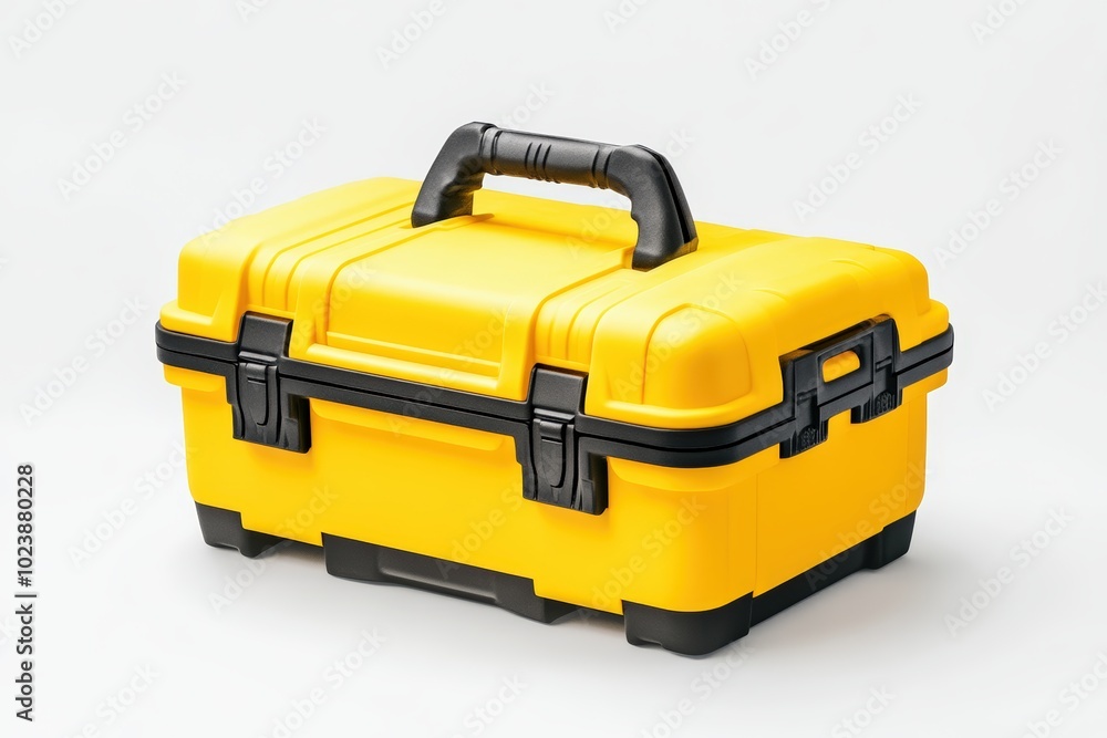 Yellow toolbox with black accents, perfect for storing tools and equipment. Yellow toolbox with black accents, perfect for storing tools and equipment.