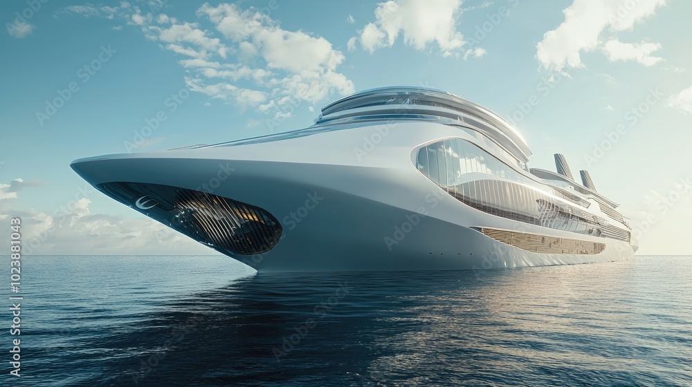 A Modern Luxury Cruise Ship Sails Across the Open Ocean A Modern Luxury Cruise Ship Sails Across the Open Ocean