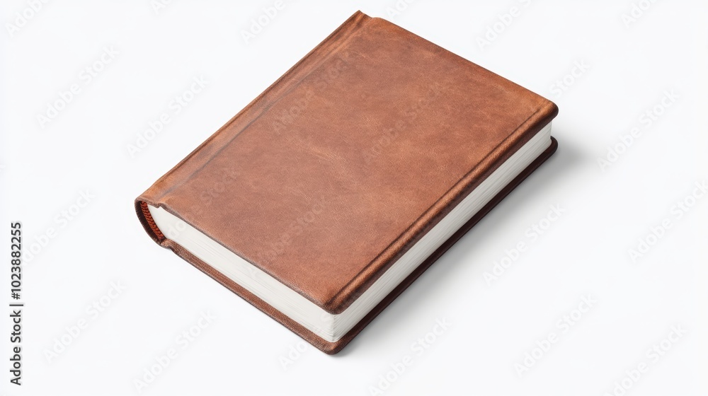 Brown leather notebook with a textured cover, isolated on a white background. Brown leather notebook with a textured cover, isolated on a white background.
