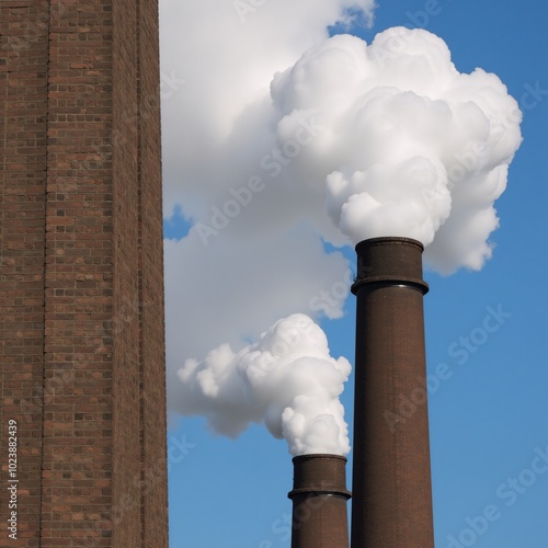 Industrial smokestacks releasing fumes