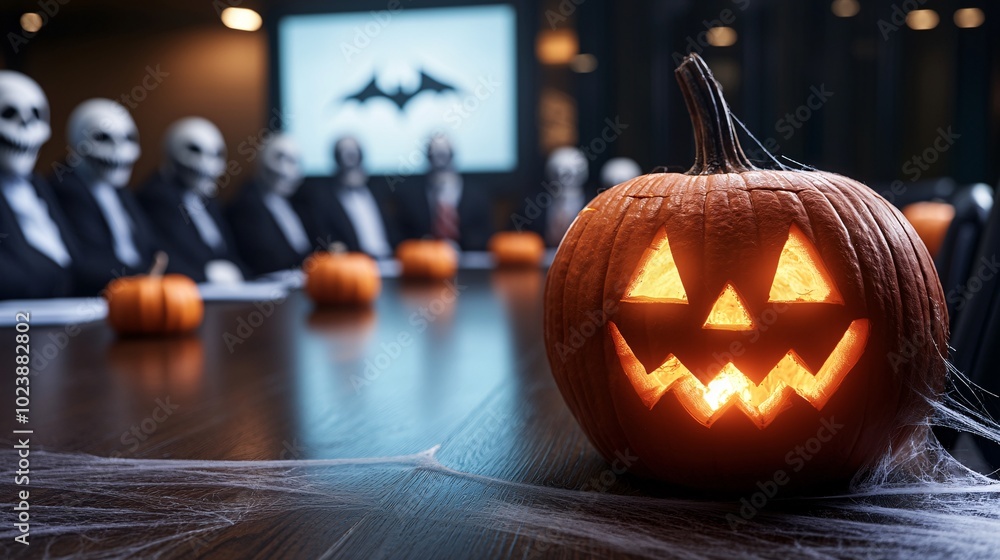 Jack-o'-lantern on a Table at a Halloween Party. Jack-o'-lantern on a Table at a Halloween Party.