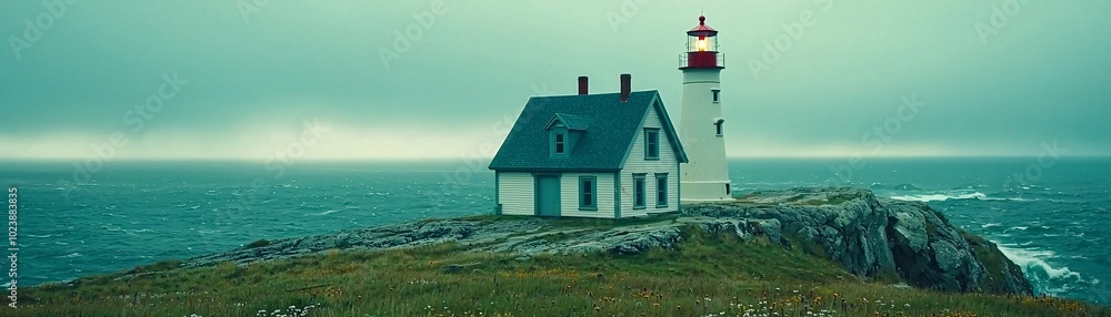 Lighthouse on a Rocky Coast. Lighthouse on a Rocky Coast.