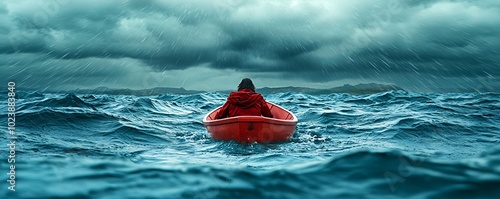 Alone in a Rowboat During a Storm.