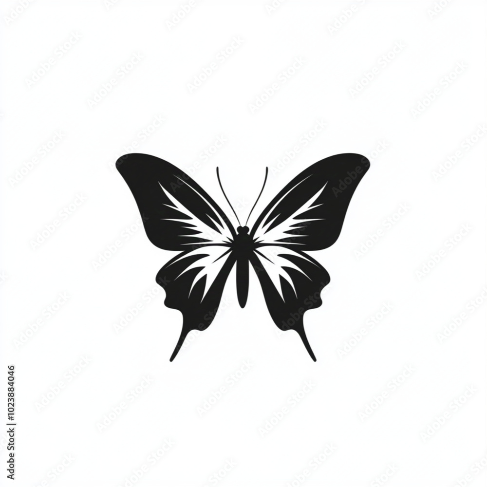 Simple vector logo of a butterfly in technological style, pure black on white background, no shadows Simple vector logo of a butterfly in technological style, pure black on white background, no shadows