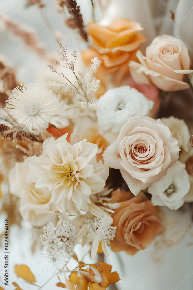 Soft Pastel Floral Arrangement with Roses and Wildflowers for Elegant Designs Soft Pastel Floral Arrangement with Roses and Wildflowers for Elegant Designs