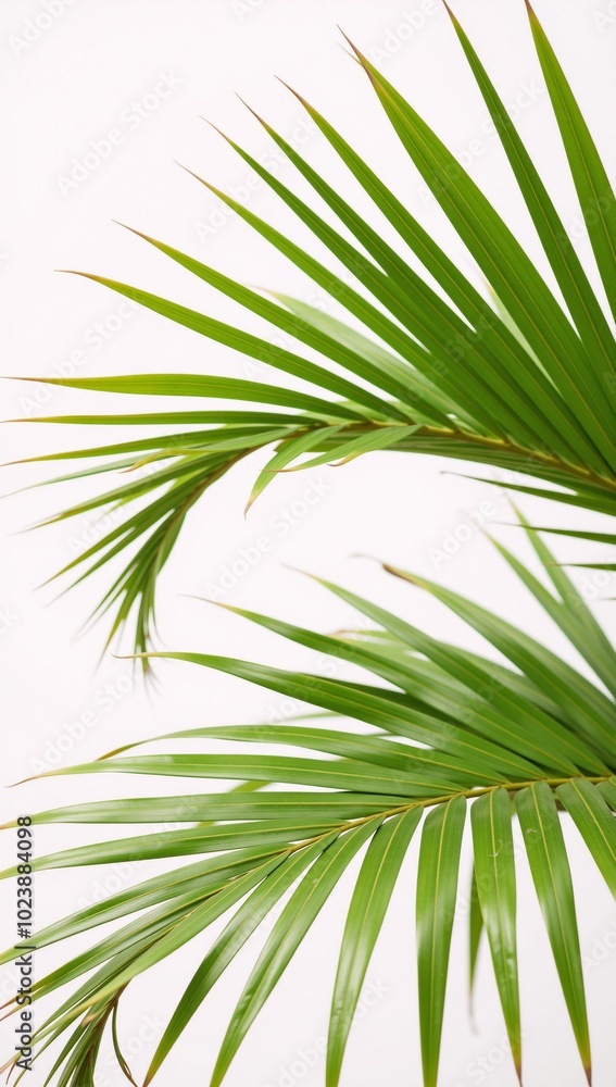 White backdrop features palm leaves rendered in vibrant watercolors White backdrop features palm leaves rendered in vibrant watercolors