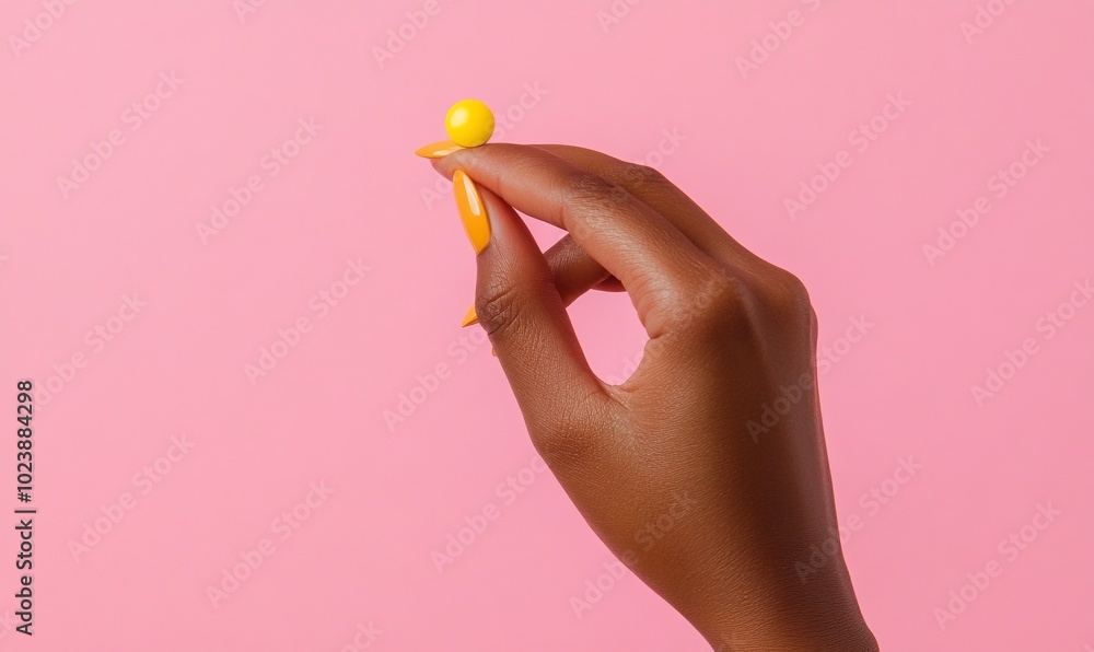 Fototapeta premium A hand holding a yellow pill
