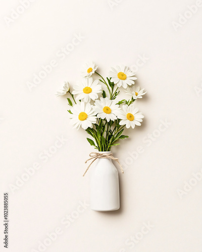 Wallpaper Mural white daisies in a ceramic vase on a blank background Torontodigital.ca