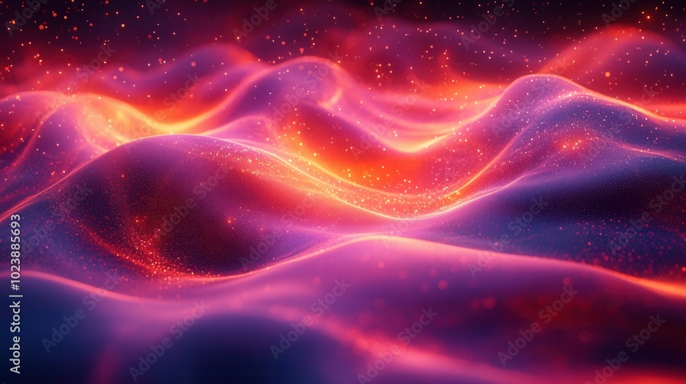 A mesmerizing abstract illustration featuring waves of vibrant colors with sparkling light effects, creating an energetic atmosphere. A mesmerizing abstract illustration featuring waves of vibrant colors with sparkling light effects, creating an energetic atmosphere.