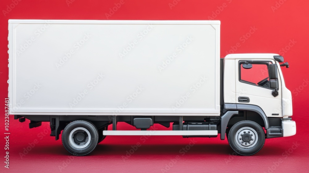 3D White Black Mock up Delivery Truck on Red Background, Copy space for text, Shipping concept 3D White Black Mock up Delivery Truck on Red Background, Copy space for text, Shipping concept