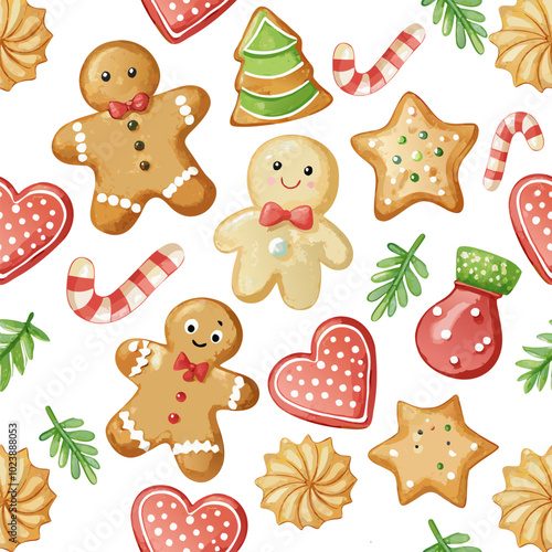 cute gingerbread christmas cookies vector seamless pattern