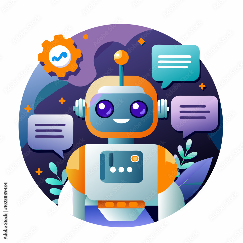 AI chatbot illustration with speech bubbles in purple and blue tones AI chatbot illustration with speech bubbles in purple and blue tones