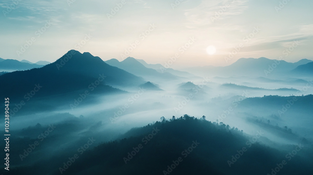 Fototapeta premium serene mountain landscape at sunrise