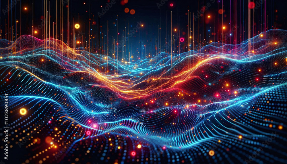 Obraz premium Colorful Abstract Digital Waves Representing Data and Technology