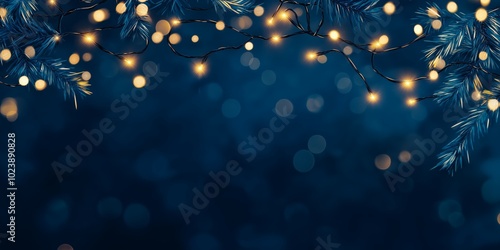 Enchanting Christmas Lights Adorning Pine Branches in a Cozy Holiday Night