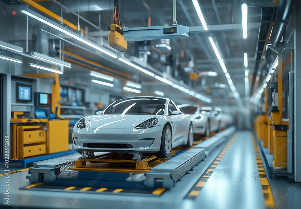 EV Production Line on Advanced Automated Smart Factory. EV Production Line on Advanced Automated Smart Factory.