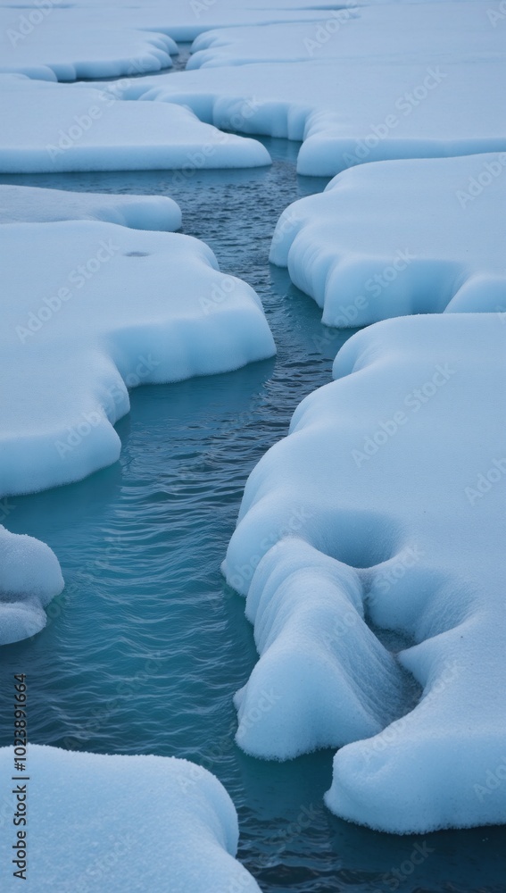 Obraz premium Frozen water flowing along a riverbank Wintery Crystal clear