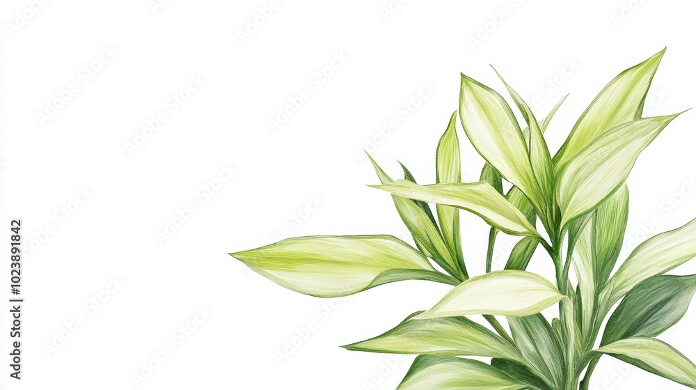 Green plant with vibrant leaves, white isolated background. Green plant with vibrant leaves, white isolated background.